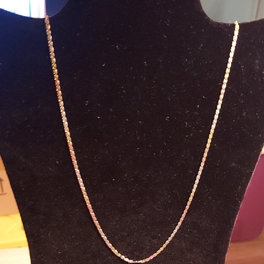 925 Italy Sterling Tri Gold Overlay Necklace 18 Inch